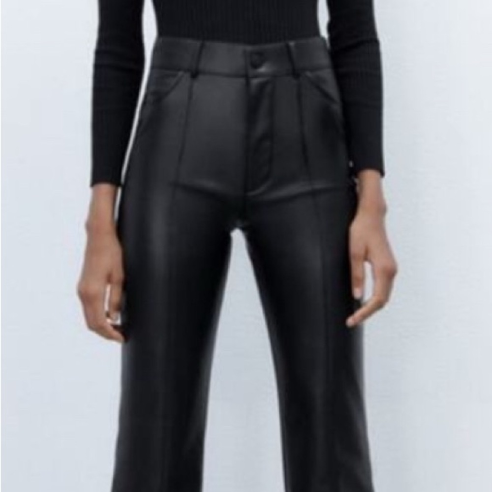 Zara Faux Leather High Rise Boot Cut Leggings NWT